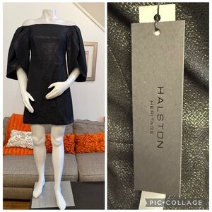 NWT Halston Heritage Metallic Jacquard Off the Shoulder Cocktail Dress$425 MSRP